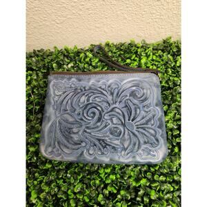 PATRICIA NASH Women’s CASSINI Wristlet Tooled Floral, Leather Blue